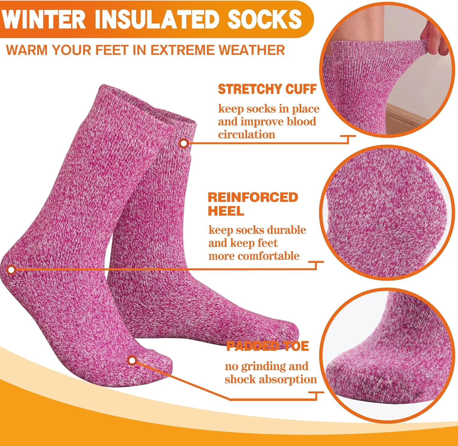 3 Pairs Warm Thermal Socks for Women & Men Winter Ski Thick Boot Insulated Socks for Cold Weather
