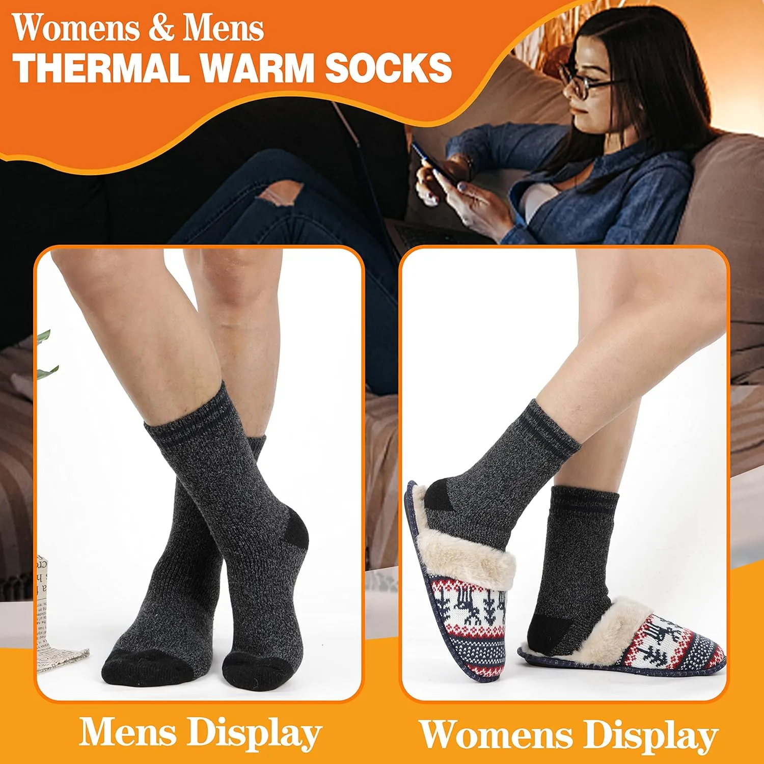 3 Pairs Winter Thermal Socks for Men & Women Warm Winter Ski Thick Boot Insulated Socks for Cold Weather