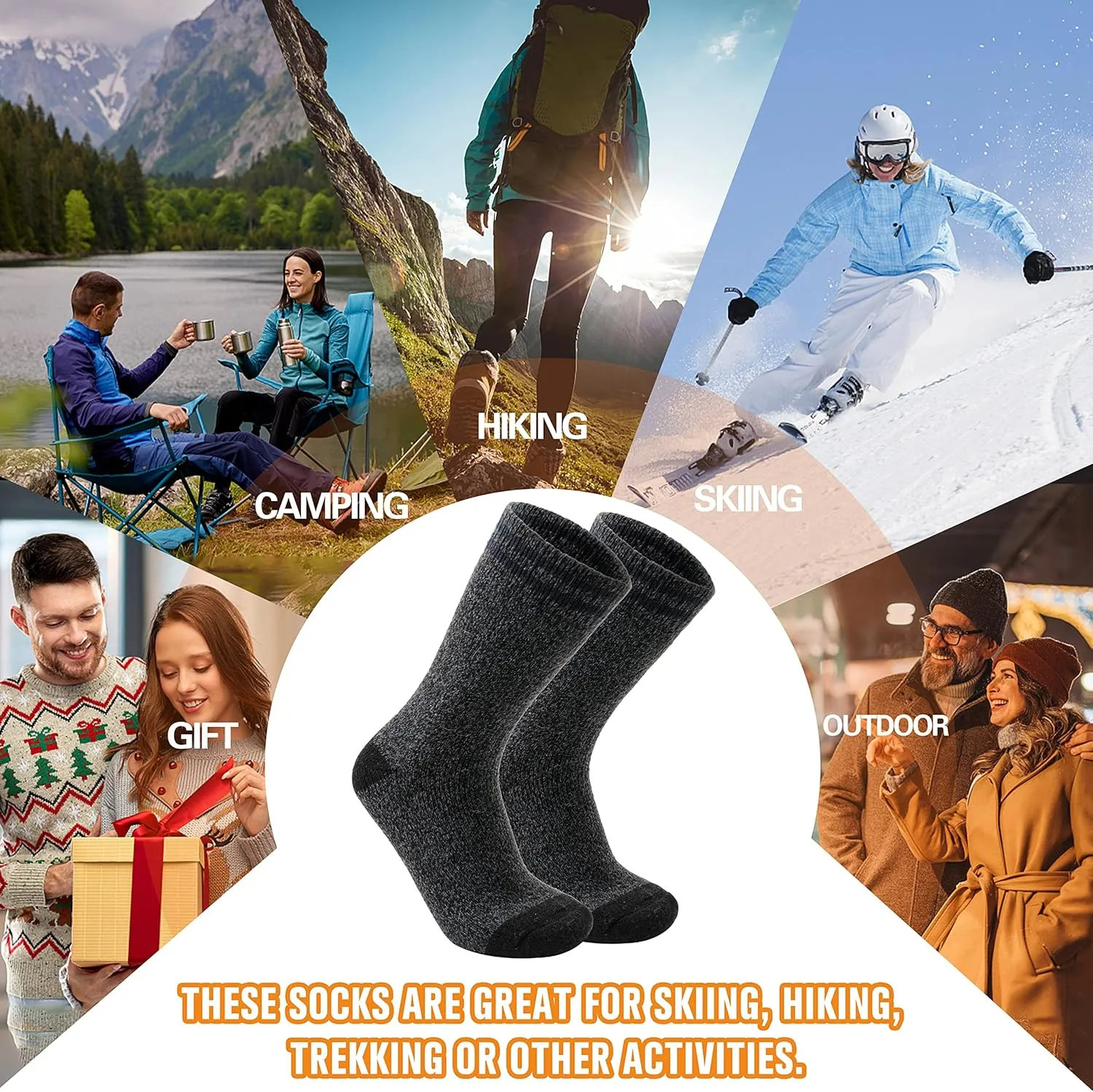 3 Pairs Winter Thermal Socks for Men & Women Warm Winter Ski Thick Boot Insulated Socks for Cold Weather