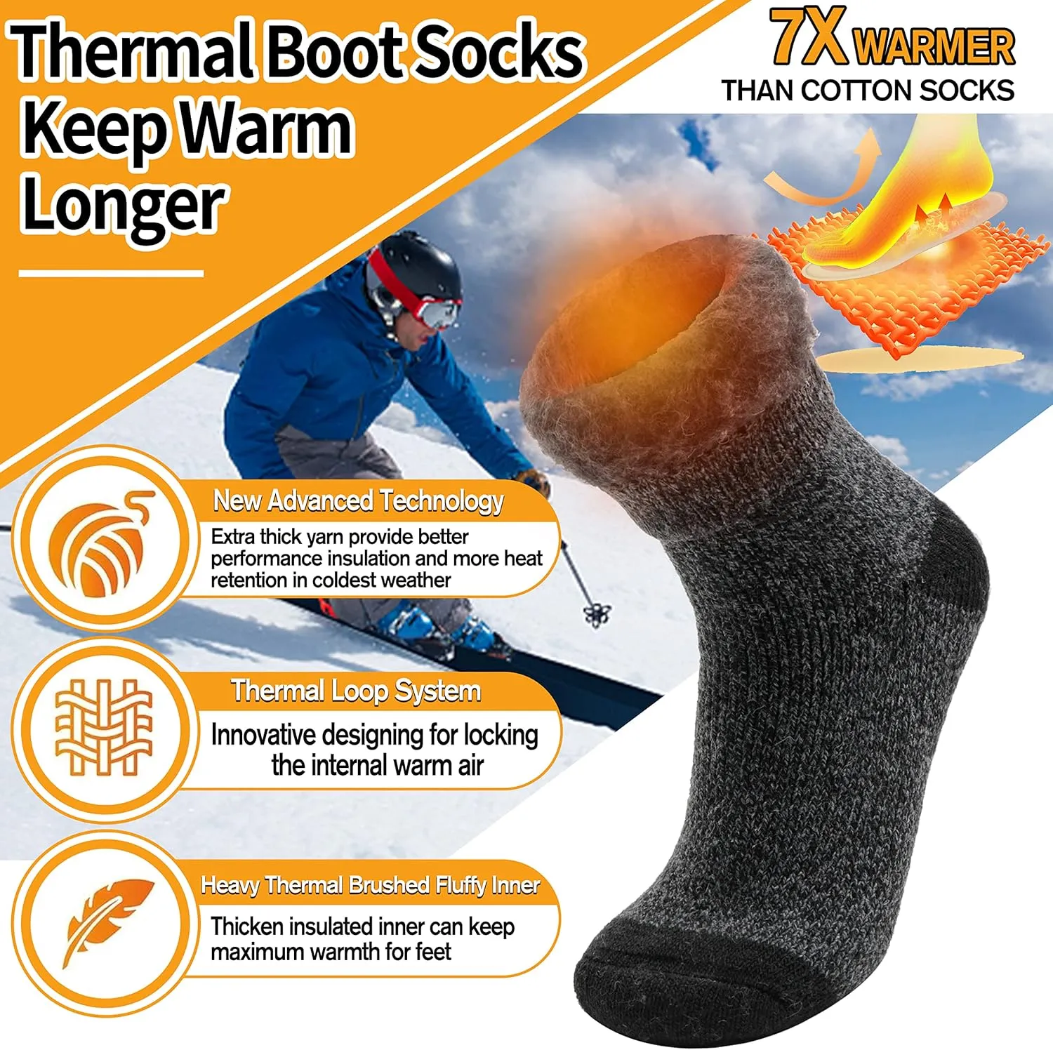 3 Pairs Winter Thermal Socks for Men & Women Warm Winter Ski Thick Boot Insulated Socks for Cold Weather
