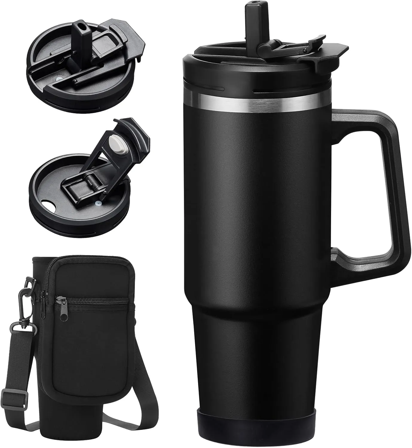 30 OZ Tumbler with Handle - Leak-Proof Coffee Mug Insulated Tumbler with Flip & Straw Lid, Carrier Bag, Stainless Steel Water Bottle Fits Cup Holder, Water Cup Travel Tumbler