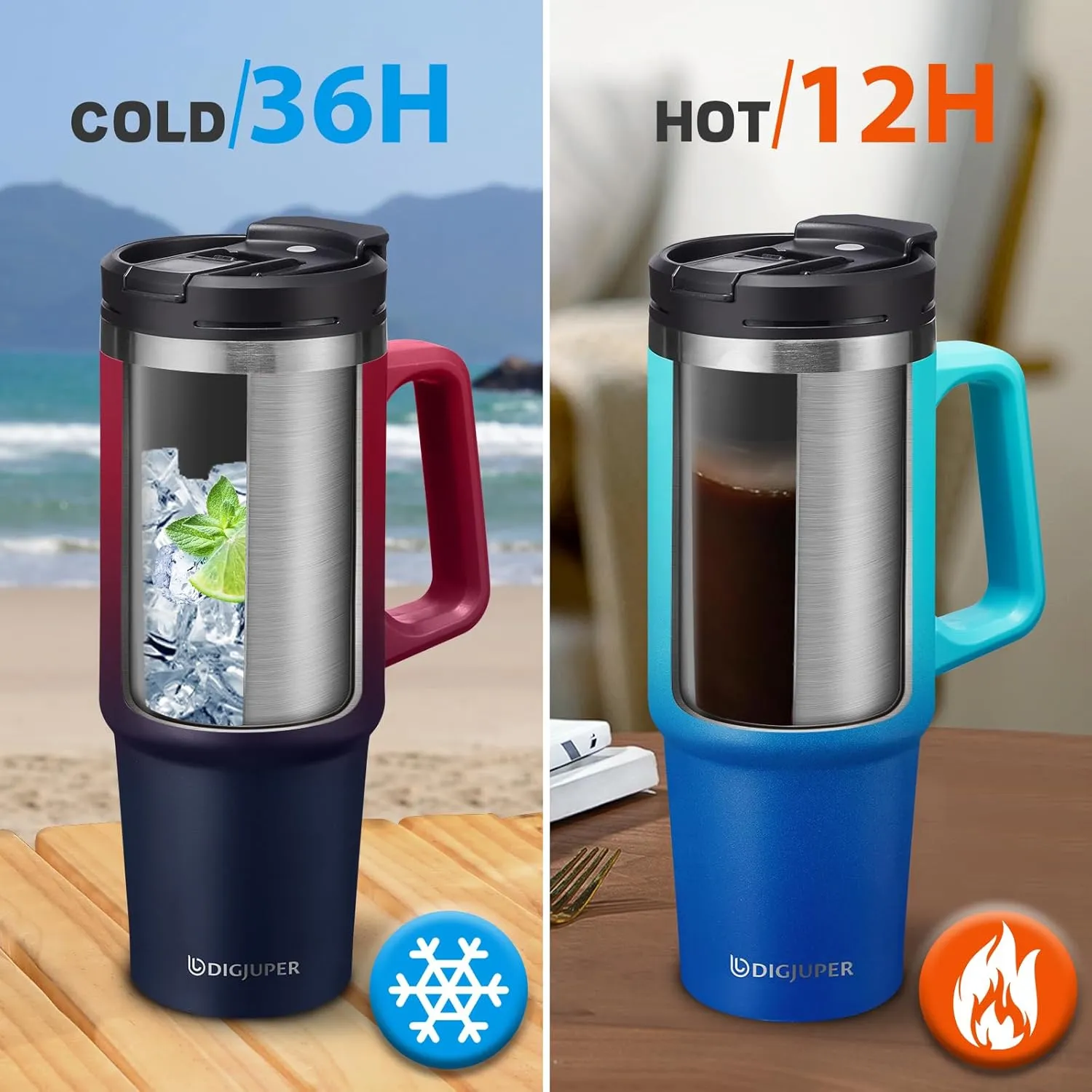 30 OZ Tumbler with Handle - Leak-Proof Coffee Mug Insulated Tumbler with Flip & Straw Lid, Carrier Bag, Stainless Steel Water Bottle Fits Cup Holder, Water Cup Travel Tumbler