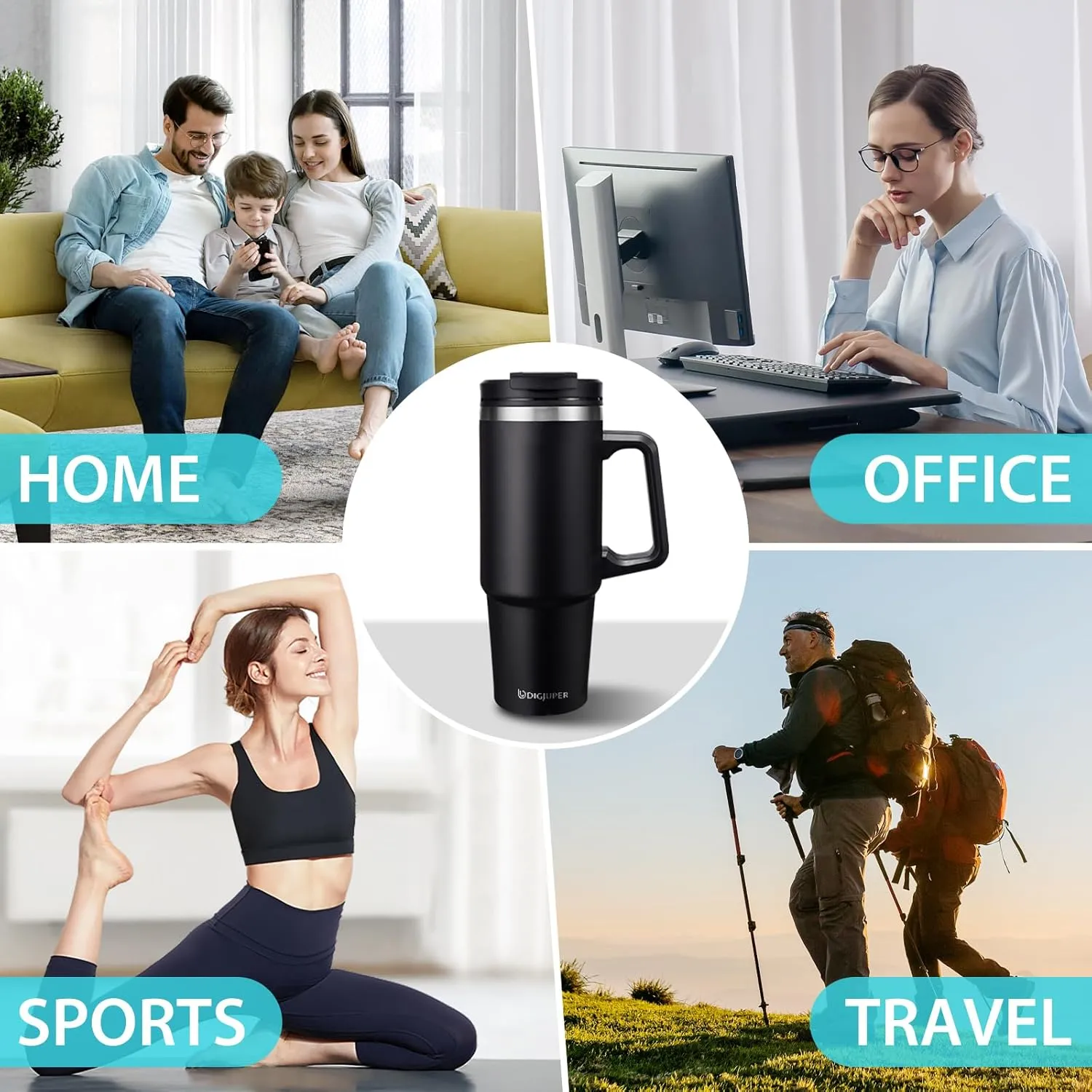 30 OZ Tumbler with Handle - Leak-Proof Coffee Mug Insulated Tumbler with Flip & Straw Lid, Carrier Bag, Stainless Steel Water Bottle Fits Cup Holder, Water Cup Travel Tumbler