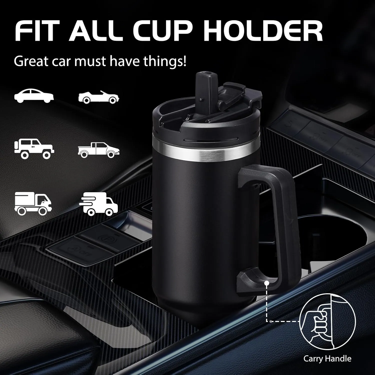 30 OZ Tumbler with Handle - Leak-Proof Coffee Mug Insulated Tumbler with Flip & Straw Lid, Carrier Bag, Stainless Steel Water Bottle Fits Cup Holder, Water Cup Travel Tumbler