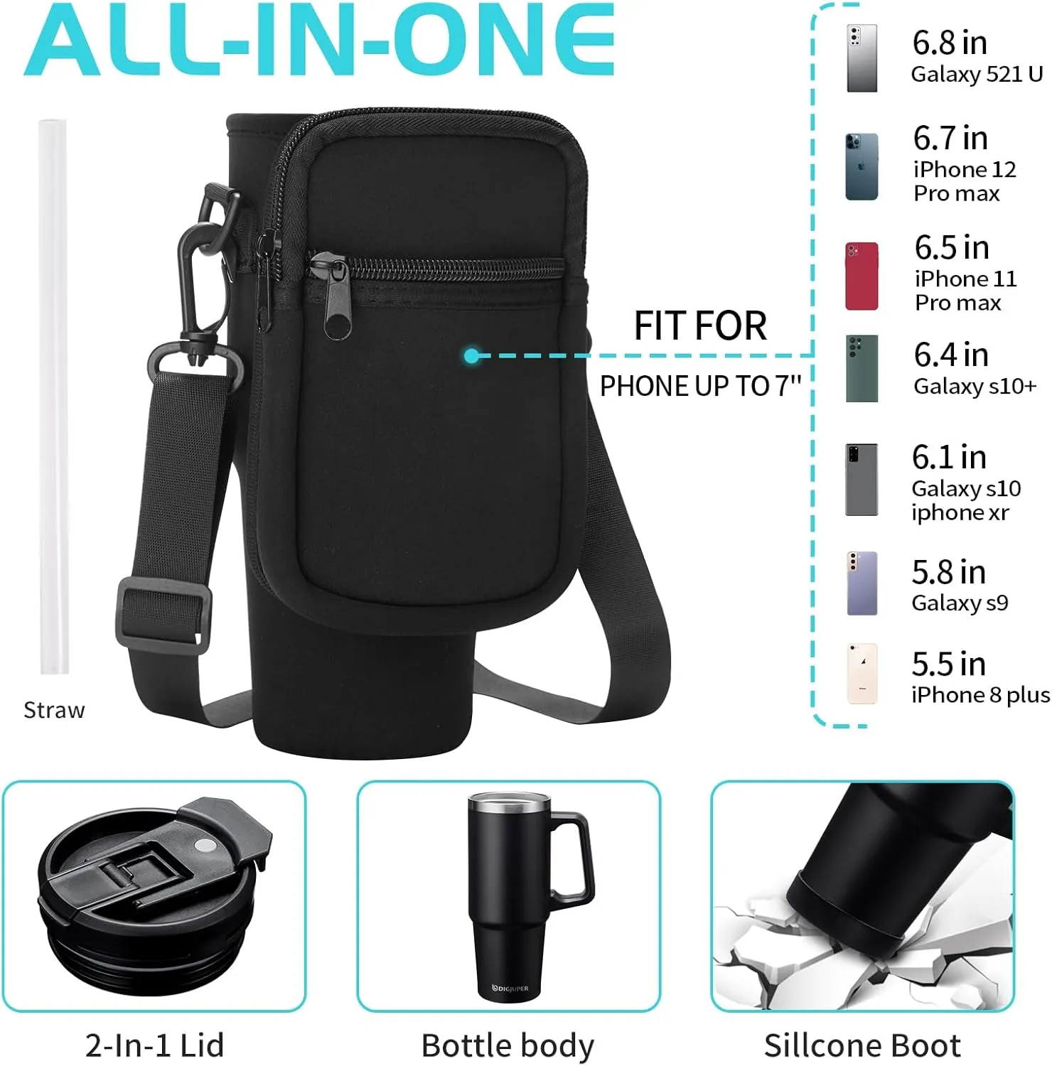30 OZ Tumbler with Handle - Leak-Proof Coffee Mug Insulated Tumbler with Flip & Straw Lid, Carrier Bag, Stainless Steel Water Bottle Fits Cup Holder, Water Cup Travel Tumbler