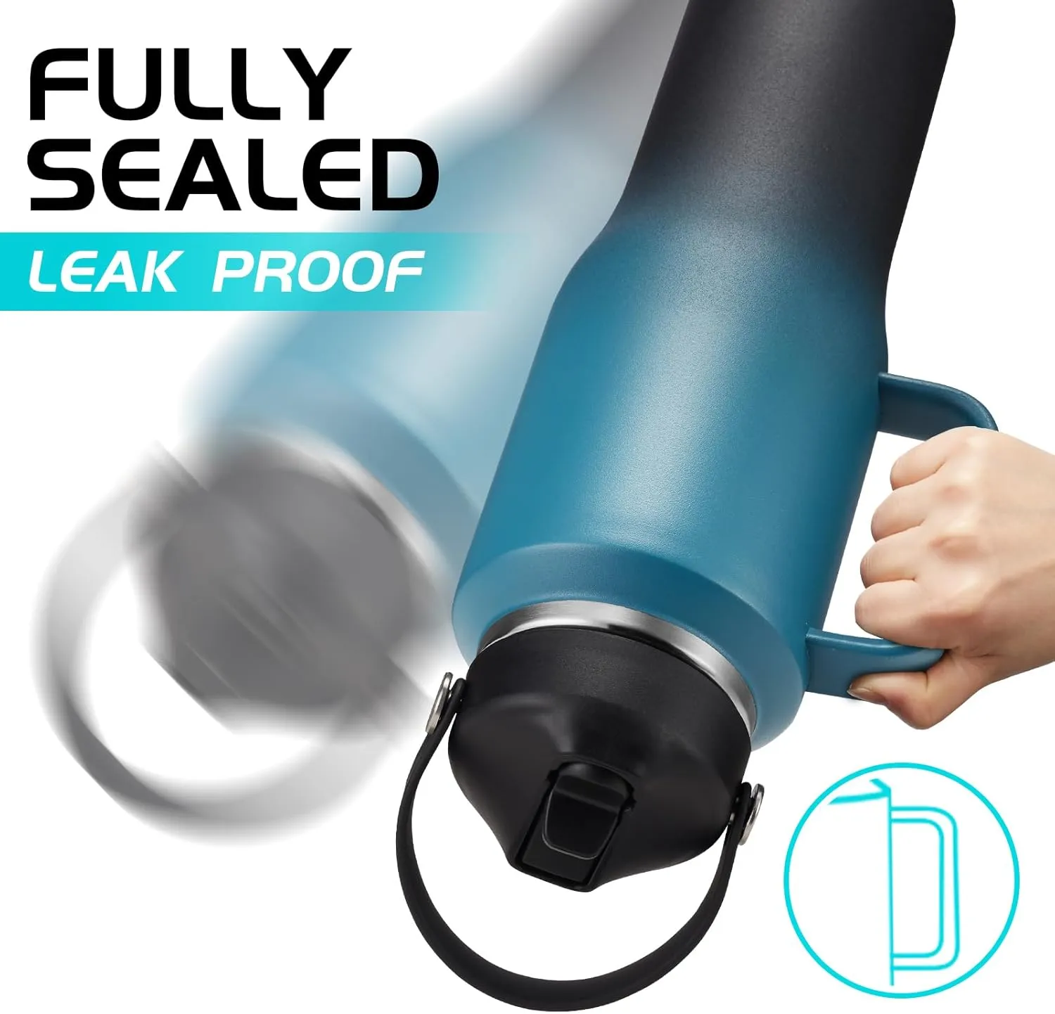 32 40 OZ Insulated Water-Bottle Tumbler with Handle - Straw & Chug Lid, Strap Carrier Bag & Protective Boot, Stainless Steel Coffee Travel Tumblers, Leak-Proof, Skinny Flask Fit in Car Cup Holder