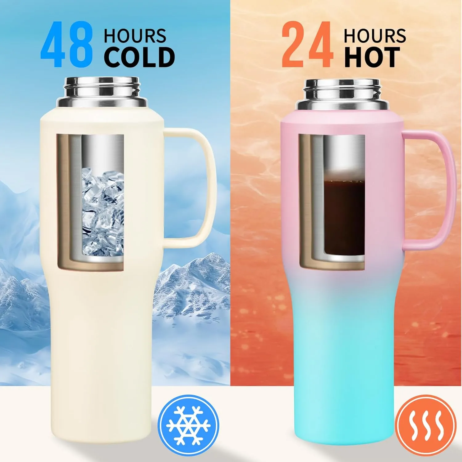 32/40 OZ Water Bottle with Handle, Stainless Steel Insulated Tumbler with Straw & Carrying Case, Vacuum Thermal Insulated Flask Mug, Coffee Tumbler Cup Fit in Car Cup Holder for Travel Drive