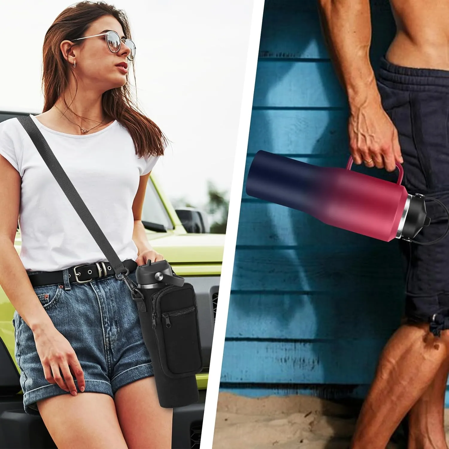 32oz 40oz Insulated Water Bottle with Handle, 32oz tumbler with Straw & Spout Lid for Hot 24h & Cold 48h, Stainless Steel Leakproof Hydro Travel Mug Flask, Purple Tumbler Cup Fits in Car Cup Holder
