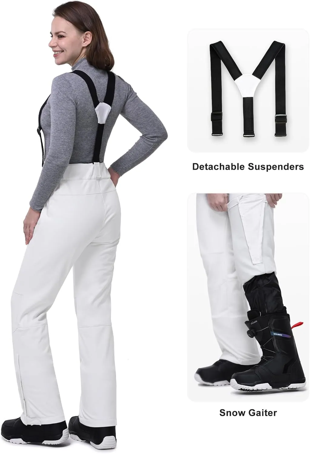 33,000ft Womens Snow Bibs Waterproof Insulated Snow Pants with Fleece Lined, Windproof Ski Pants Overalls for Snowboard
