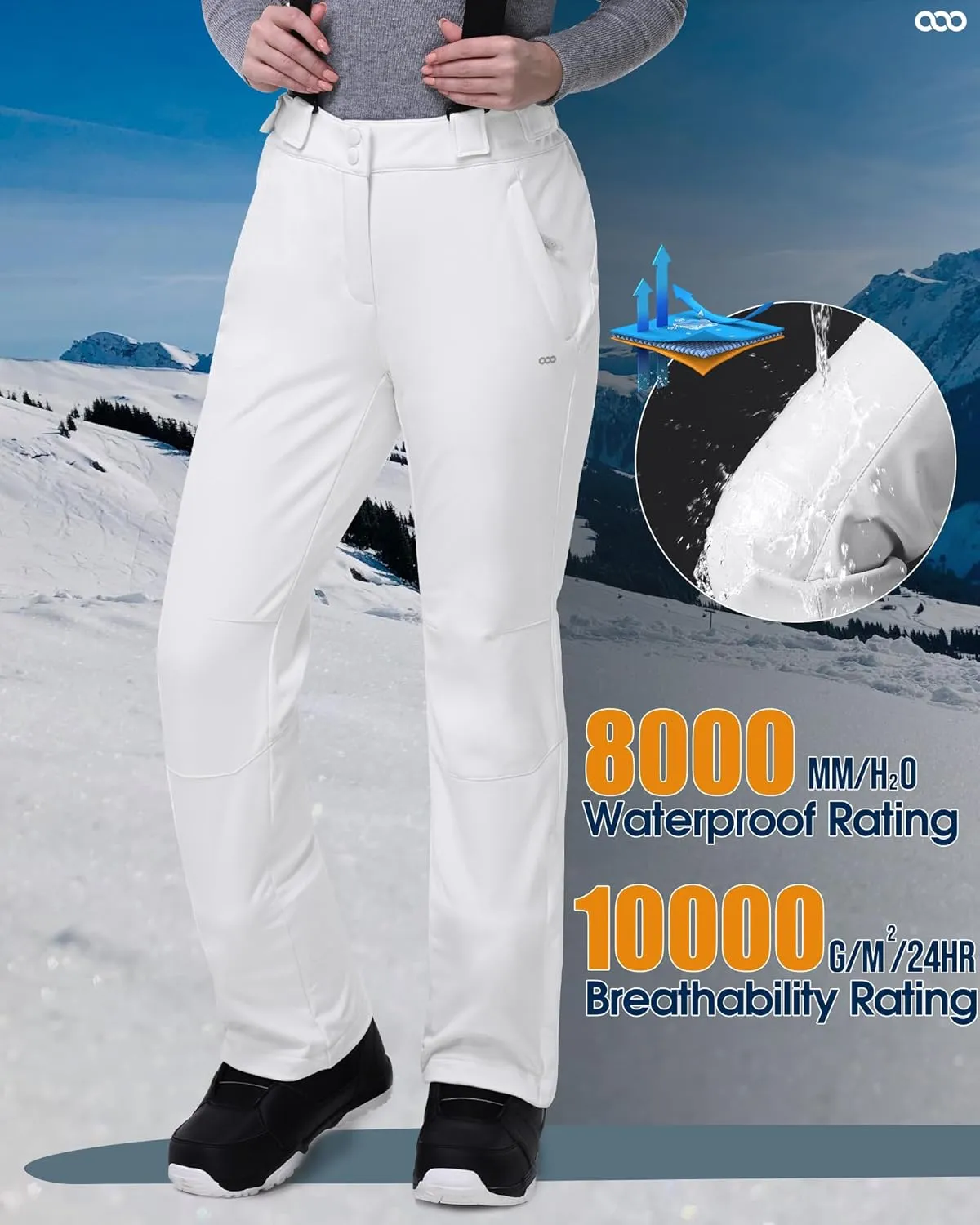 33,000ft Womens Snow Bibs Waterproof Insulated Snow Pants with Fleece Lined, Windproof Ski Pants Overalls for Snowboard