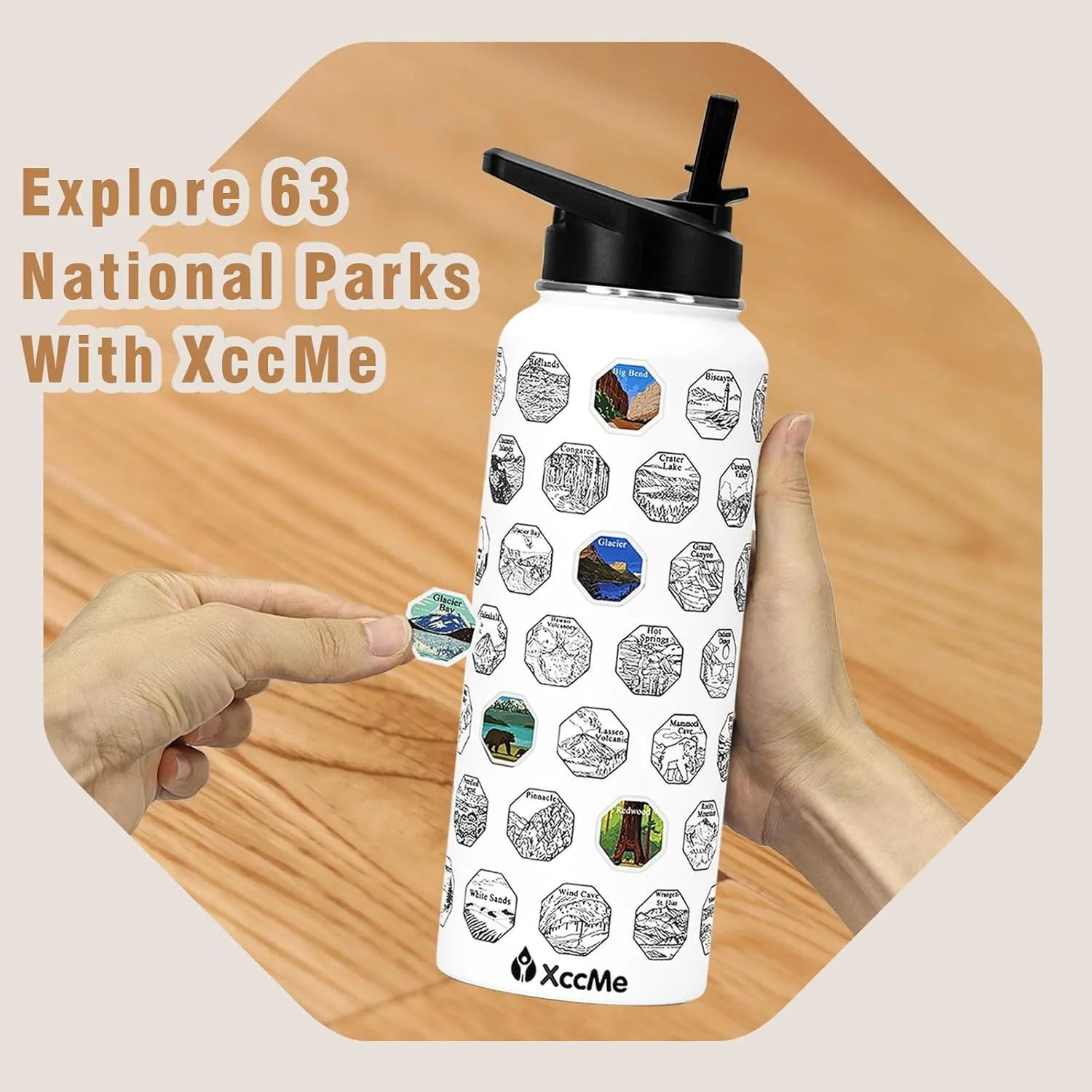 40 oz National Parks Water Bottle with Stickers,Insulated Stainless Steel Water Bottle with 2 Lids,Straws,Silicone Boot,Waterproof Stickers,Travel Vacuum Sealed Metal Bottle,Leak Proof (White)