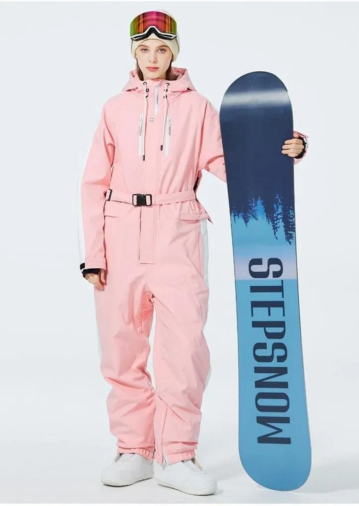 ALSOGO Women One Pieces Ski Suits Jumpsuits Waterproof Insulated Snowsuit Overalls with Detachable Belt for Snow Sport