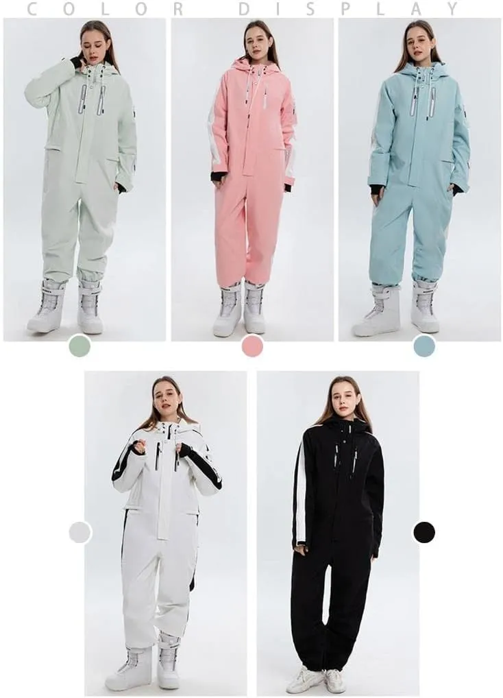 ALSOGO Women One Pieces Ski Suits Jumpsuits Waterproof Insulated Snowsuit Overalls with Detachable Belt for Snow Sport