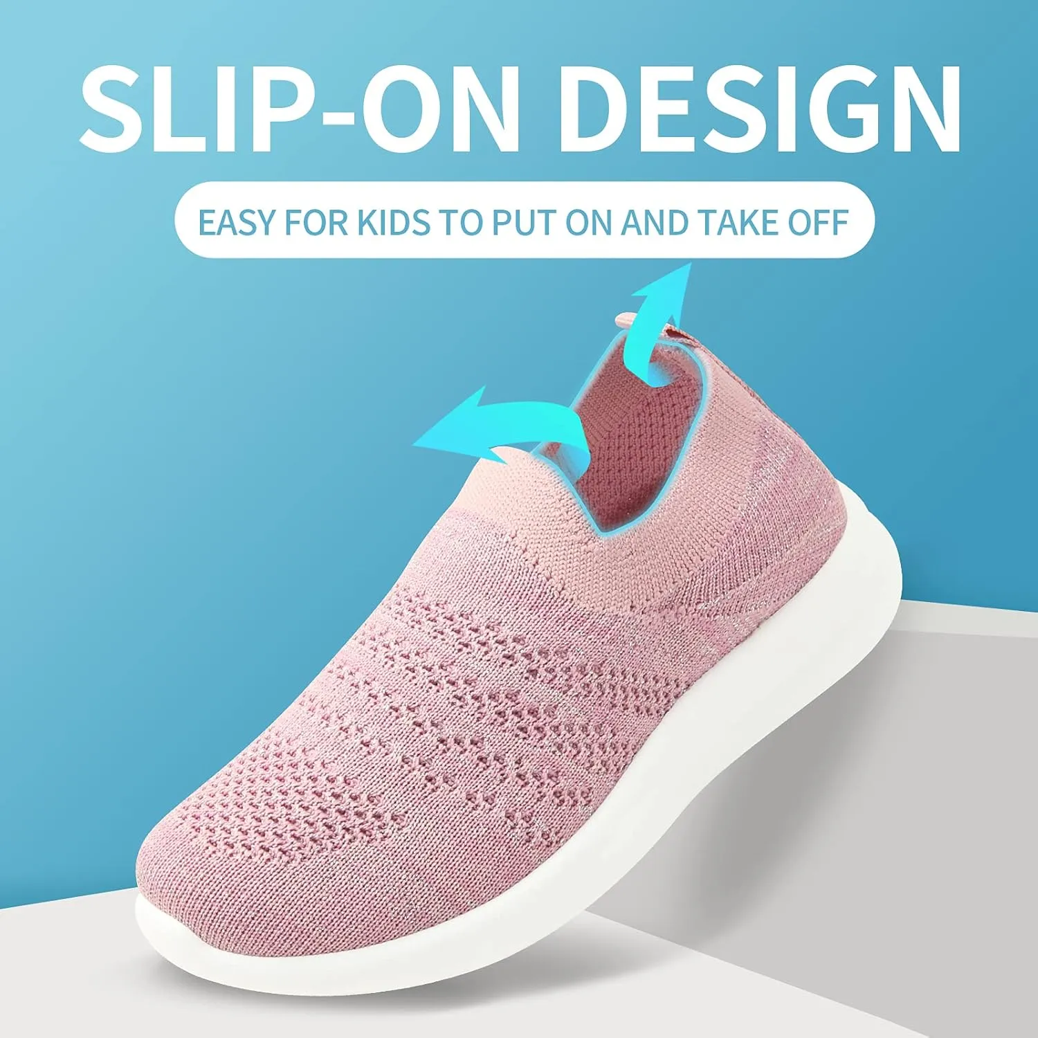 Apawwa Boys Girls Sneakers Kids Lightweight Slip On Running Shoes Pink/Blue/Navy/Black Walking Shoes Breathable Tennis Shoes for Toddler/Little Kids/Big Kids