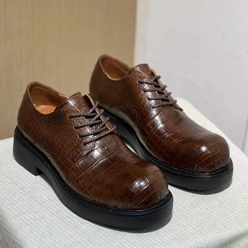 Authentic Real Crocodile Skin Fashion Big Round Toe Men's Dress Shoes Genuine Exotic Alligator Leather Male Lace-up Derby Shoes