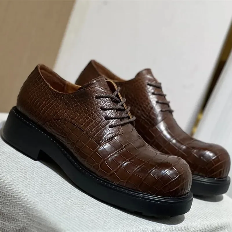 Authentic Real Crocodile Skin Fashion Big Round Toe Men's Dress Shoes Genuine Exotic Alligator Leather Male Lace-up Derby Shoes