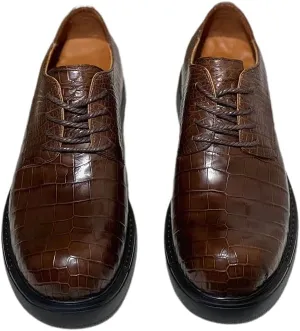 Authentic Real Crocodile Skin Fashion Big Round Toe Men's Dress Shoes Genuine Exotic Alligator Leather Male Lace-up Derby Shoes