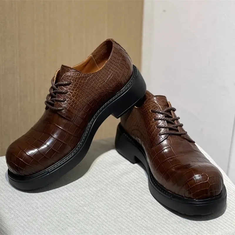 Authentic Real Crocodile Skin Fashion Big Round Toe Men's Dress Shoes Genuine Exotic Alligator Leather Male Lace-up Derby Shoes