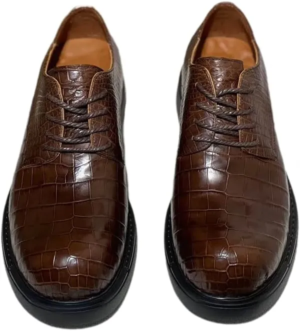 Authentic Real Crocodile Skin Fashion Big Round Toe Men's Dress Shoes Genuine Exotic Alligator Leather Male Lace-up Derby Shoes