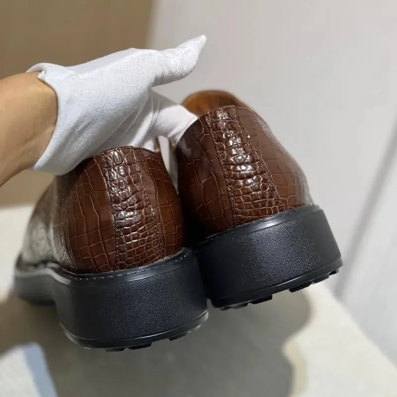 Authentic Real Crocodile Skin Fashion Big Round Toe Men's Dress Shoes Genuine Exotic Alligator Leather Male Lace-up Derby Shoes