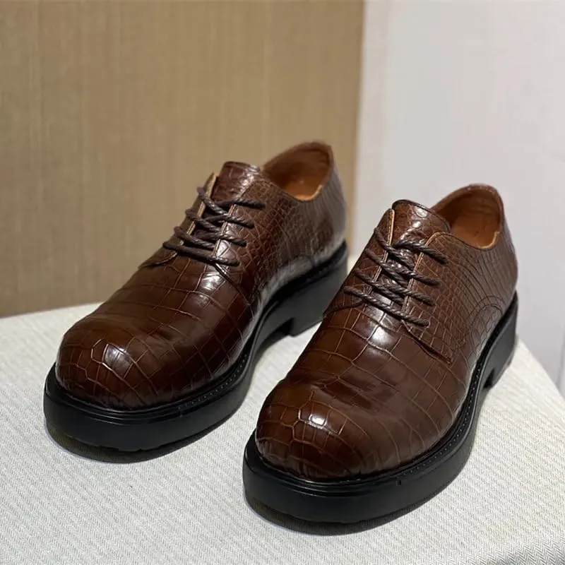Authentic Real Crocodile Skin Fashion Big Round Toe Men's Dress Shoes Genuine Exotic Alligator Leather Male Lace-up Derby Shoes