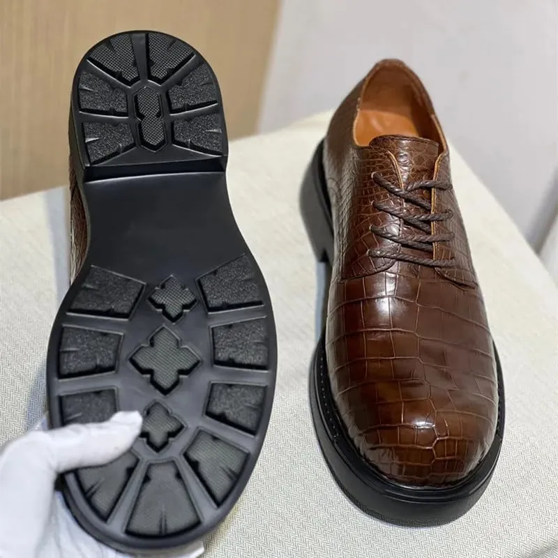 Authentic Real Crocodile Skin Fashion Big Round Toe Men's Dress Shoes Genuine Exotic Alligator Leather Male Lace-up Derby Shoes