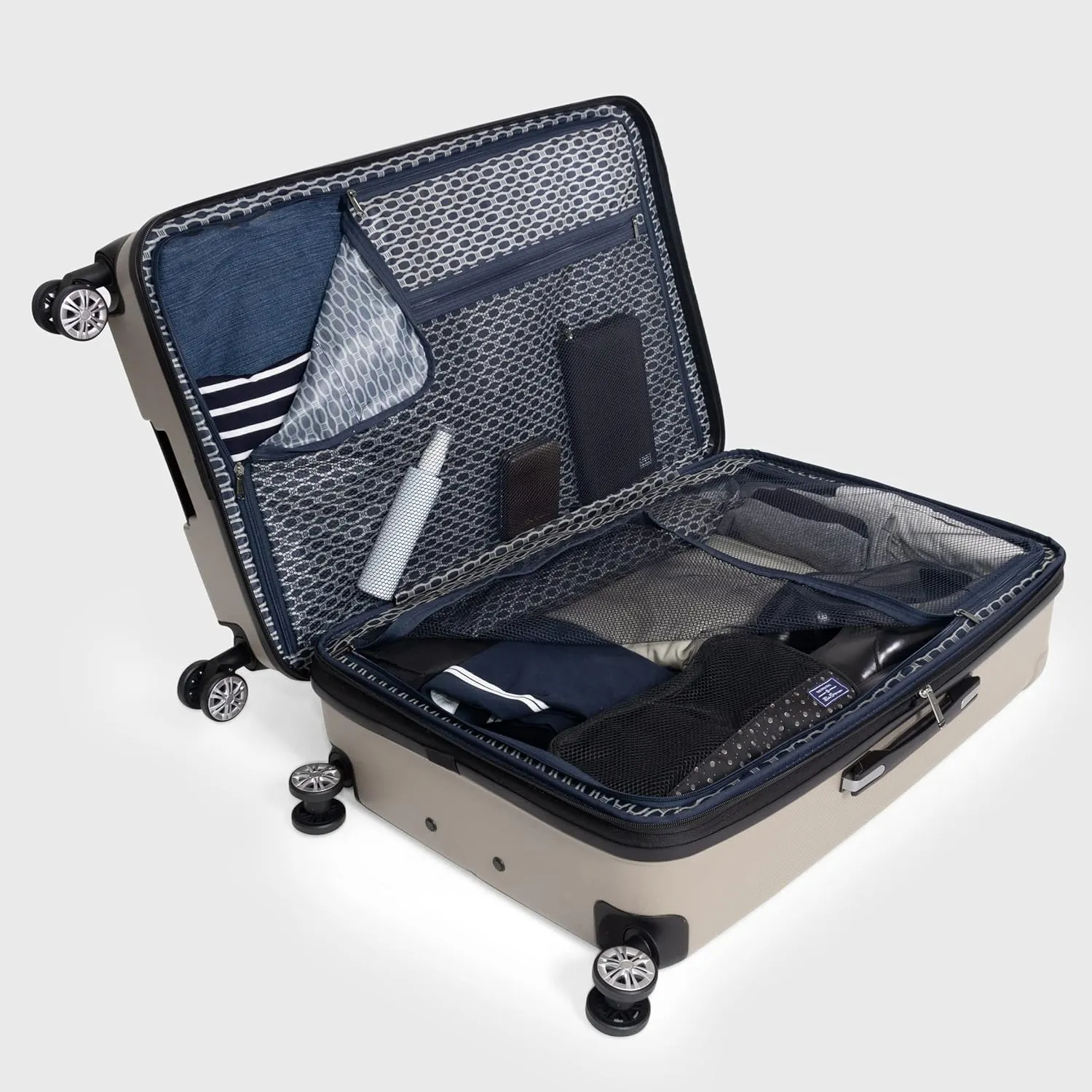Ben Sherman Derby Spinner Travel Upright Luggage, Champagne, 28-Inch Checked
