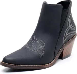 Blikcon Womens' Embroidery Western Ankle Cowgirl Boots
