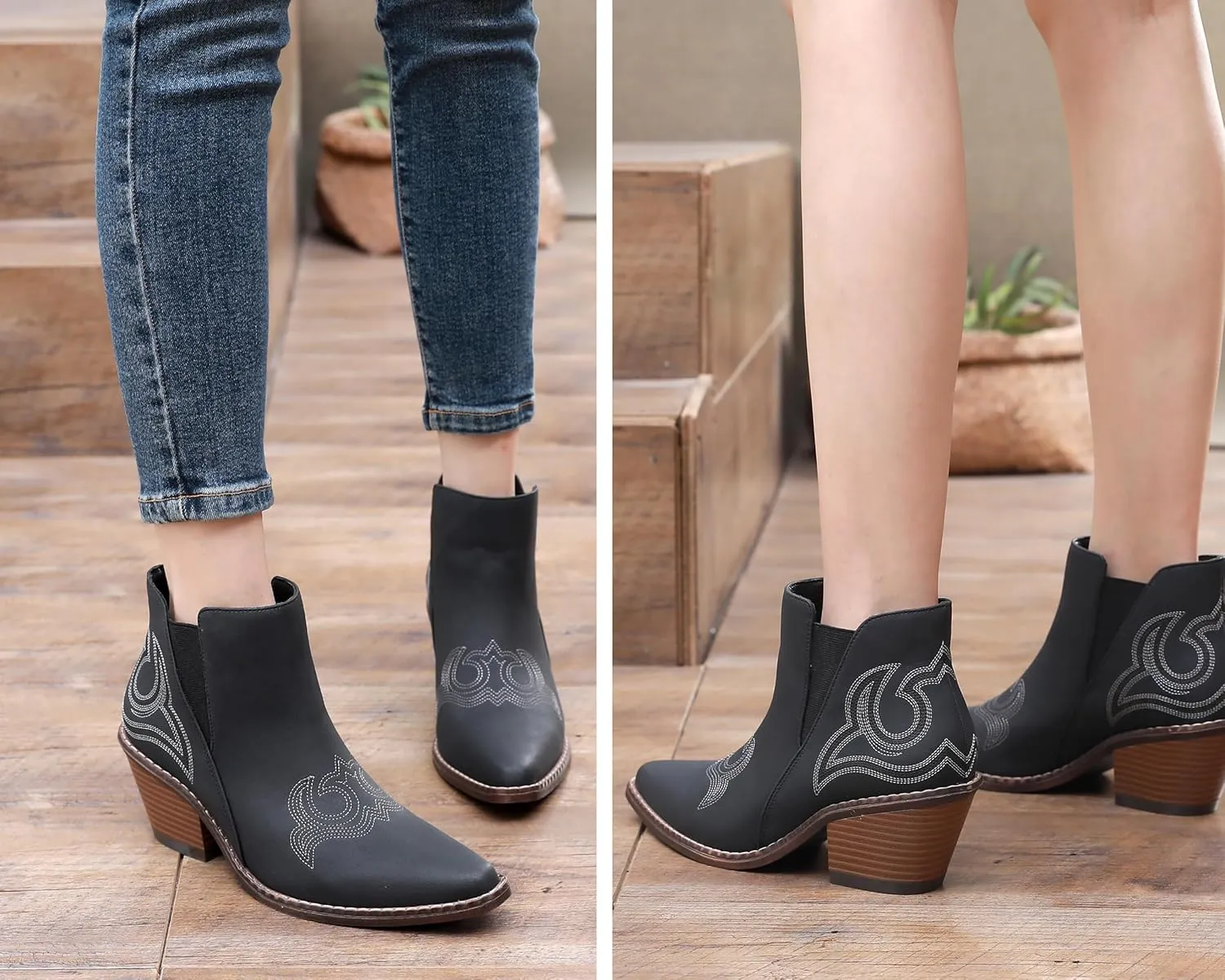 Blikcon Womens' Embroidery Western Ankle Cowgirl Boots