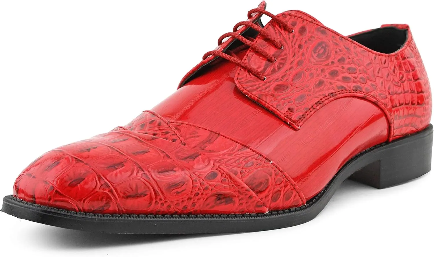 Bolano Bandit, Cap Toe Oxford Dress Shoes for Men, Men's Formal Dress Shoes with Alligator Print, Croc Folded Oxfords