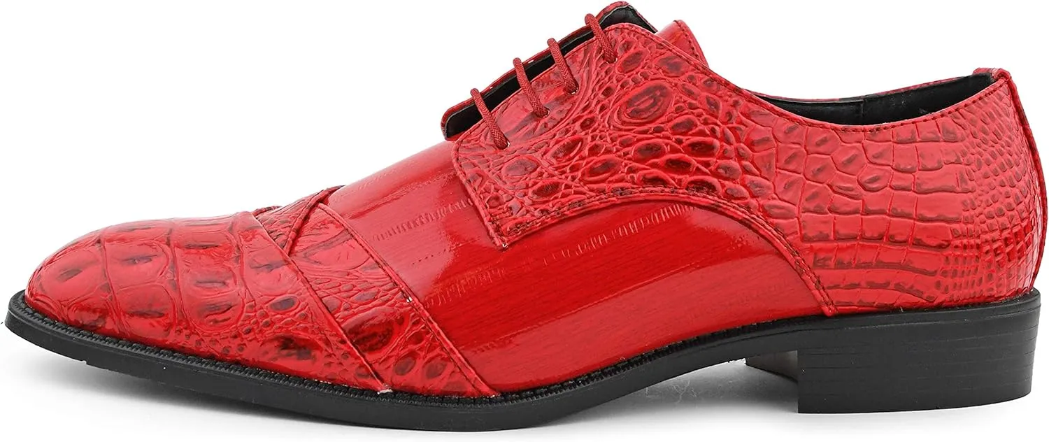Bolano Bandit, Cap Toe Oxford Dress Shoes for Men, Men's Formal Dress Shoes with Alligator Print, Croc Folded Oxfords