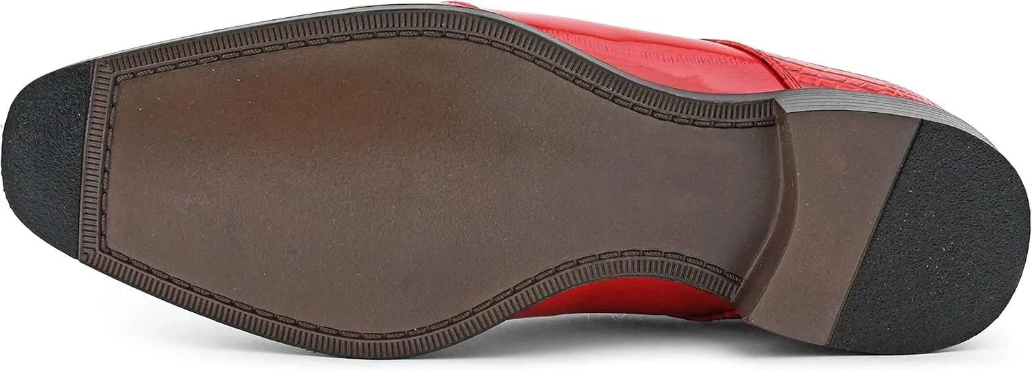 Bolano Bandit, Cap Toe Oxford Dress Shoes for Men, Men's Formal Dress Shoes with Alligator Print, Croc Folded Oxfords