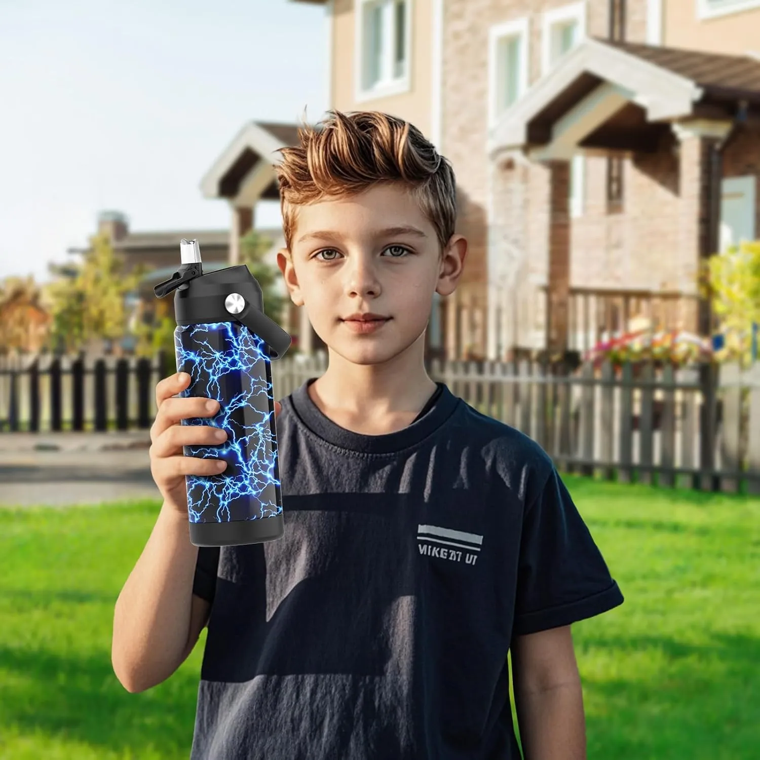 Boys Water Bottle with Straw,18 oz Kids Insulated Cups with Stainless Steel Leak Proof for School,Sport&Travel（Dinosaur）