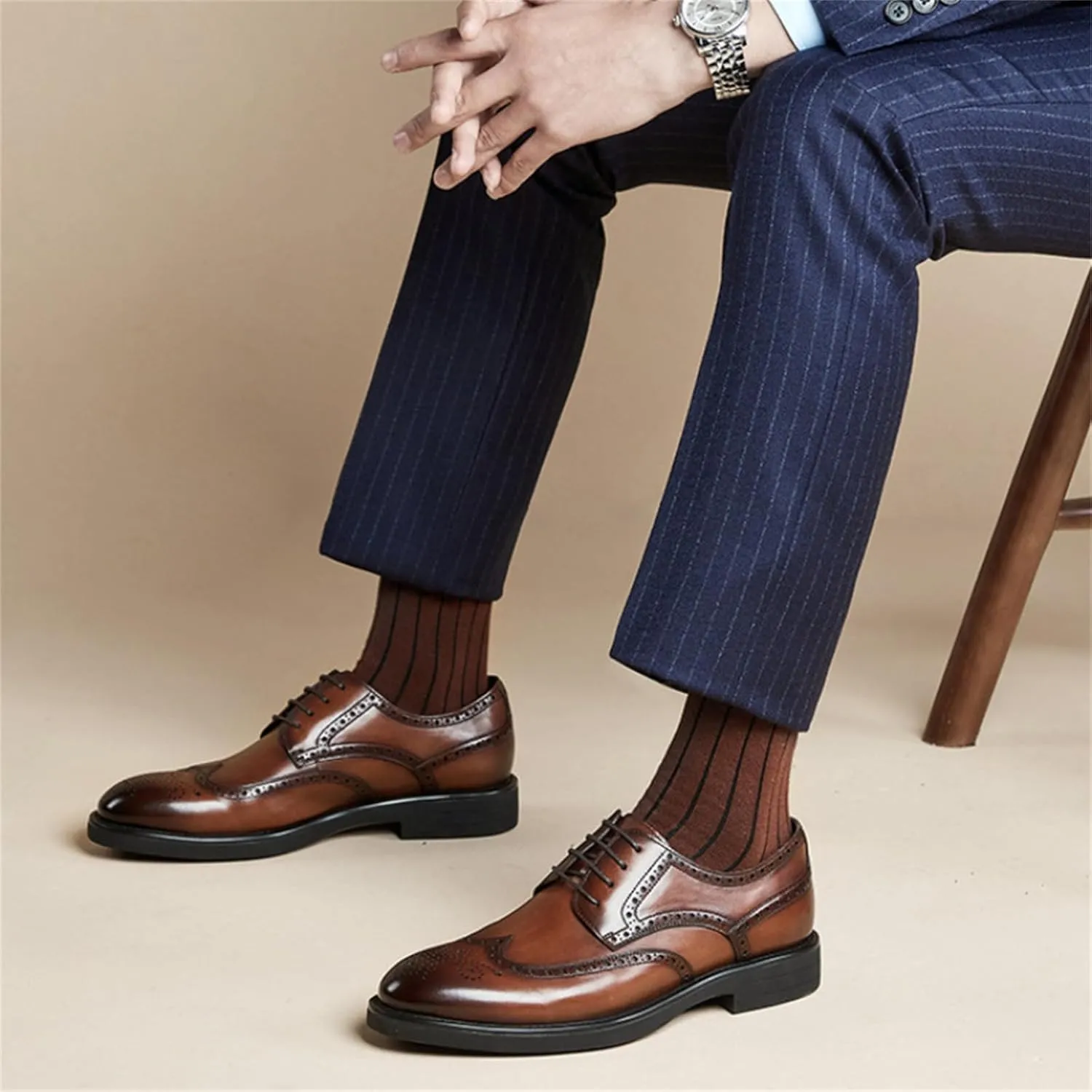 BWSEOBG Men's Brogue Wingtip Retro Business Oxford Shoes Classic Leather Round Toe Lace Up Wedding Formal Dress Shoes Derby Shoes