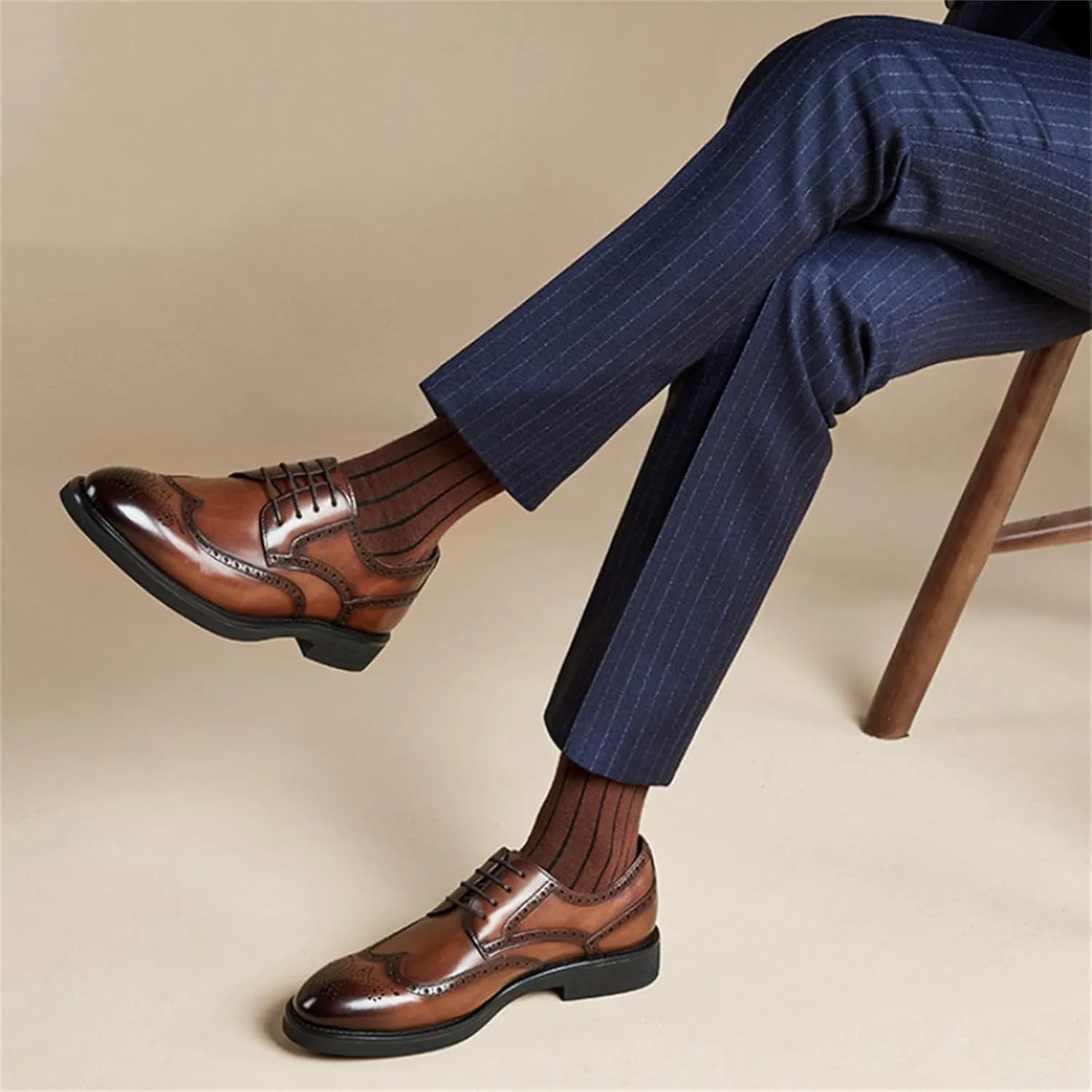 BWSEOBG Men's Brogue Wingtip Retro Business Oxford Shoes Classic Leather Round Toe Lace Up Wedding Formal Dress Shoes Derby Shoes