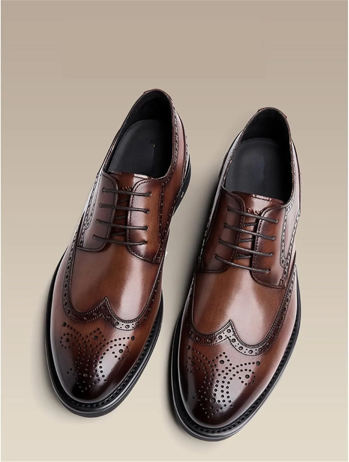 BWSEOBG Men's Brogue Wingtip Retro Business Oxford Shoes Classic Leather Round Toe Lace Up Wedding Formal Dress Shoes Derby Shoes
