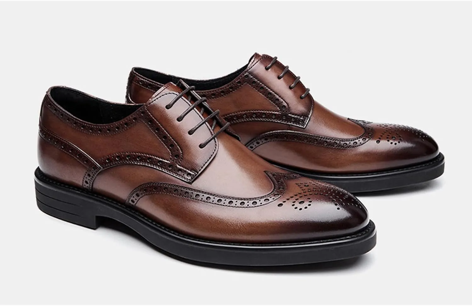 BWSEOBG Men's Brogue Wingtip Retro Business Oxford Shoes Classic Leather Round Toe Lace Up Wedding Formal Dress Shoes Derby Shoes