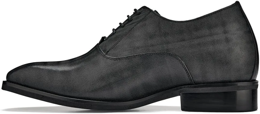 CALTO Men's Invisible Height Increasing Elevator Shoes - Black Micro-Perforated Leather Lace-up Formal Dress Oxfords - 3 Inches Taller - Y3520 - Size 7.5 D(M) US