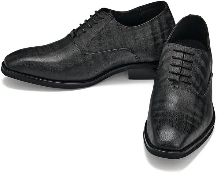 CALTO Men's Invisible Height Increasing Elevator Shoes - Black Micro-Perforated Leather Lace-up Formal Dress Oxfords - 3 Inches Taller - Y3520 - Size 7.5 D(M) US