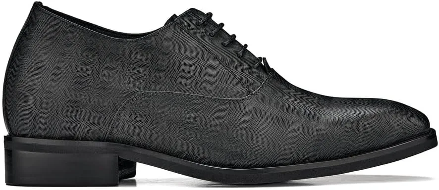 CALTO Men's Invisible Height Increasing Elevator Shoes - Black Micro-Perforated Leather Lace-up Formal Dress Oxfords - 3 Inches Taller - Y3520 - Size 7.5 D(M) US