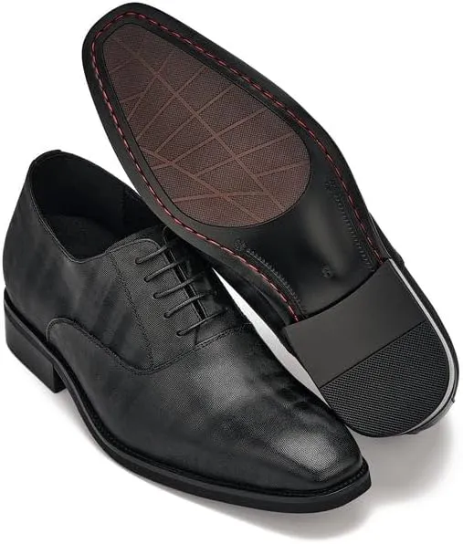 CALTO Men's Invisible Height Increasing Elevator Shoes - Black Micro-Perforated Leather Lace-up Formal Dress Oxfords - 3 Inches Taller - Y3520 - Size 7.5 D(M) US