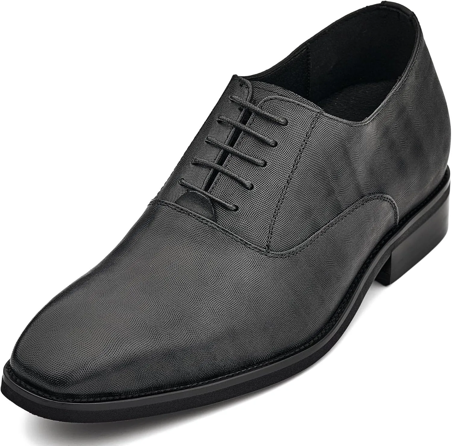 CALTO Men's Invisible Height Increasing Elevator Shoes - Black Micro-Perforated Leather Lace-up Formal Dress Oxfords - 3 Inches Taller - Y3520 - Size 7.5 D(M) US