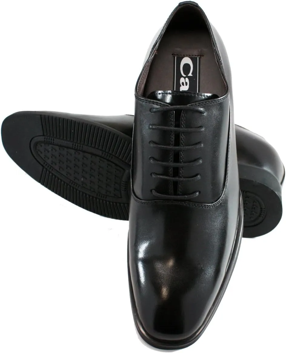 CALTO Men's Invisible Height Increasing Elevator Shoes - Black Premium Leather Lace-up Formal Dress Oxfords - 3 Inches Taller - G8082 - Size 11.5 D(M) US