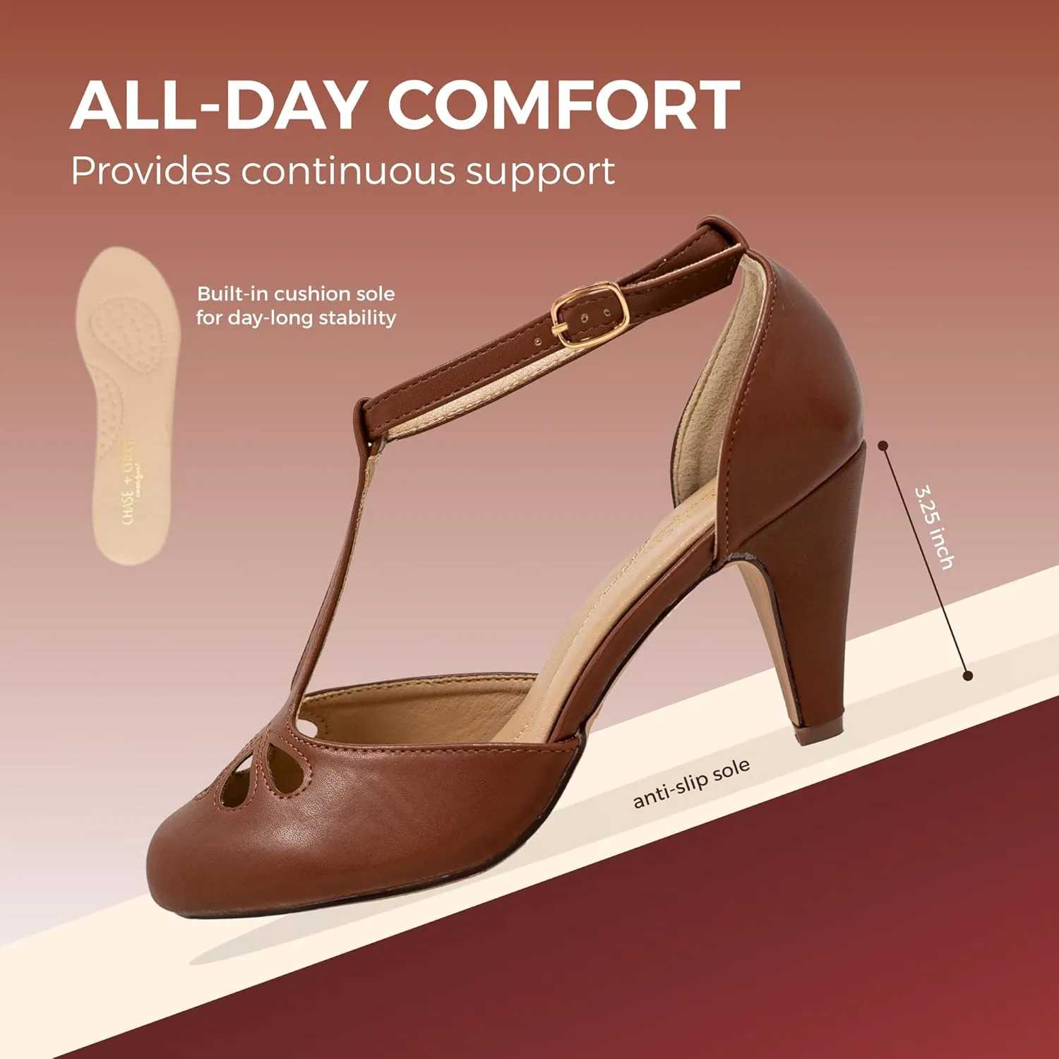 Chase & Chloe Women Mary Jane Oxford Pumps - Cute Low Kitten Heels - Retro Round Toe Shoe with Ankle Strap
