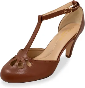 Chase & Chloe Women Mary Jane Oxford Pumps - Cute Low Kitten Heels - Retro Round Toe Shoe with Ankle Strap