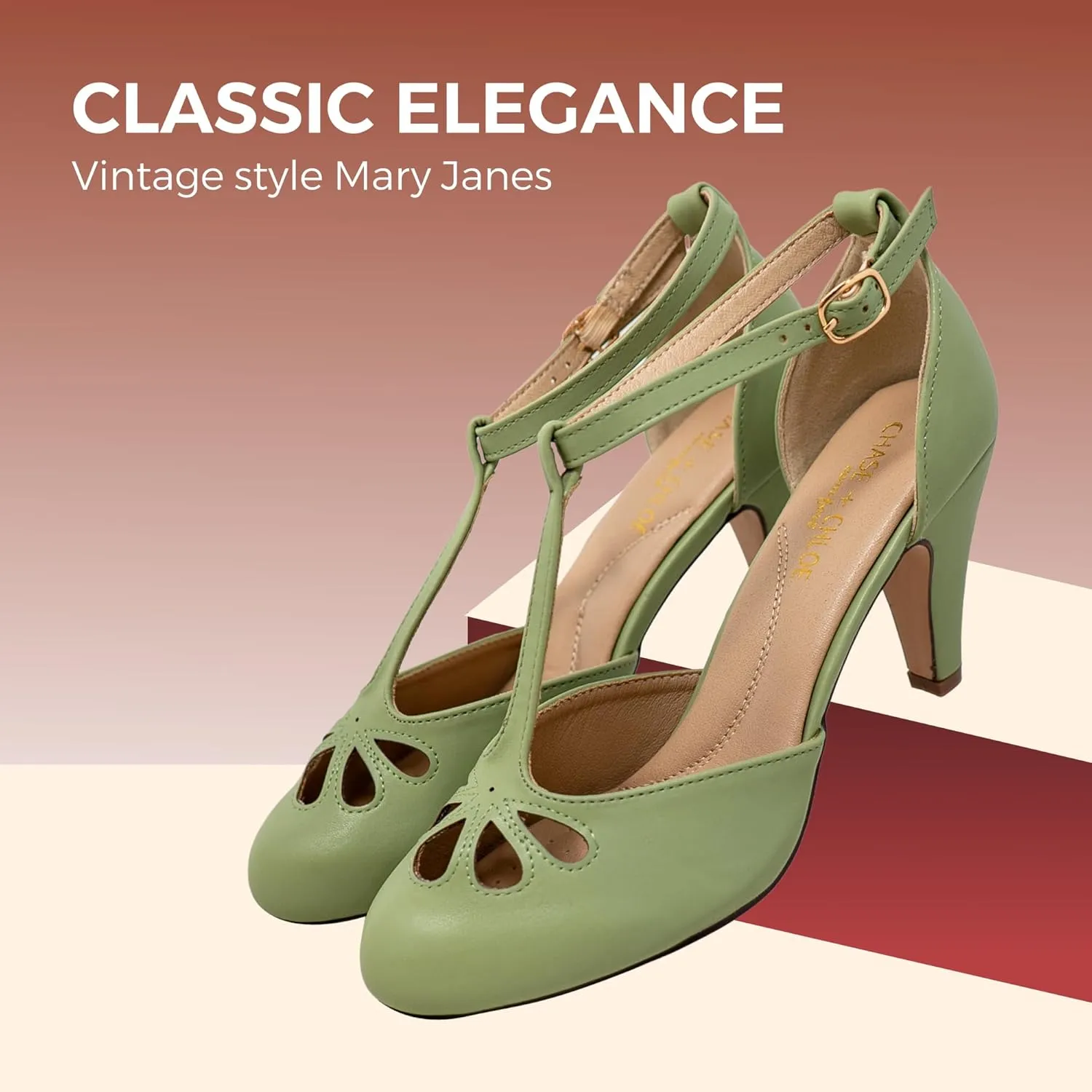 Chase & Chloe Women Mary Jane Oxford Pumps - Cute Low Kitten Heels - Retro Round Toe Shoe with Ankle Strap