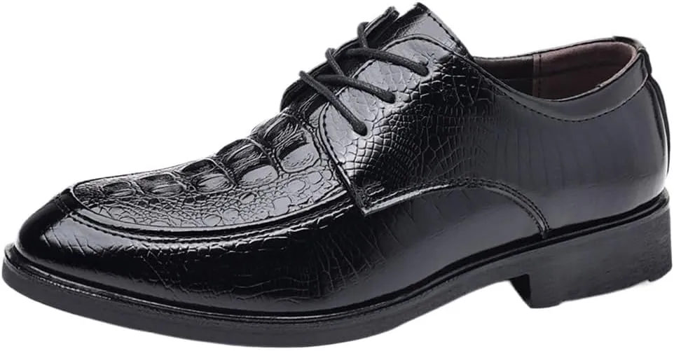 Classic Black Tuxedo Dress Shoes Formal Lace-up Crocodile Pattern Leather Shoes Men Office Business Oxford