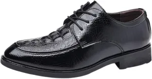 Classic Black Tuxedo Dress Shoes Formal Lace-up Crocodile Pattern Leather Shoes Men Office Business Oxford
