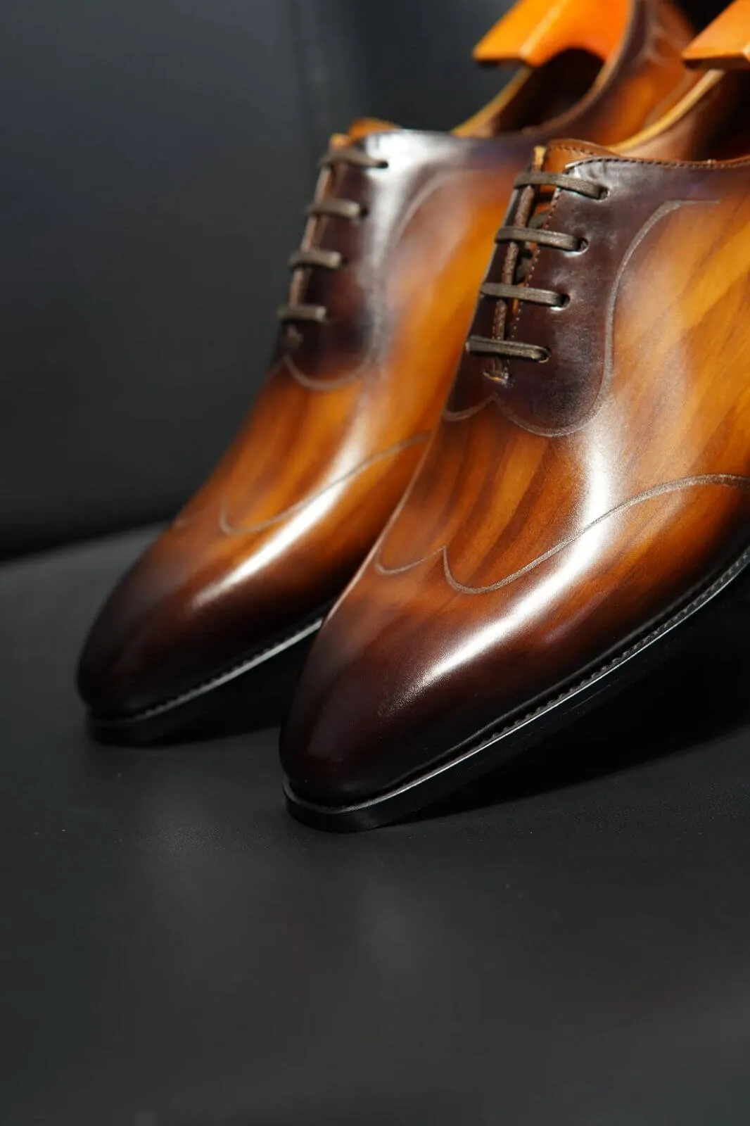 Classic Brown Marble Patina Oxford Shoes