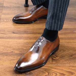 Classic Brown Marble Patina Oxford Shoes